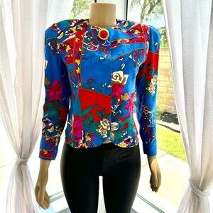 Vintage Anne Crimmins for Umi Collections Silk Blazer Size 6 Multicolor Floral